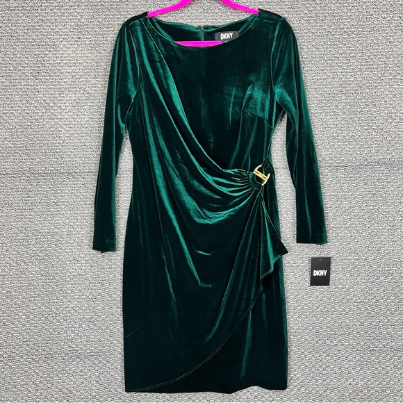 dkny emerald green dress Shop Dkny Women Solid V-Neck 3/4th Sleeves Dress Online – Iconic India